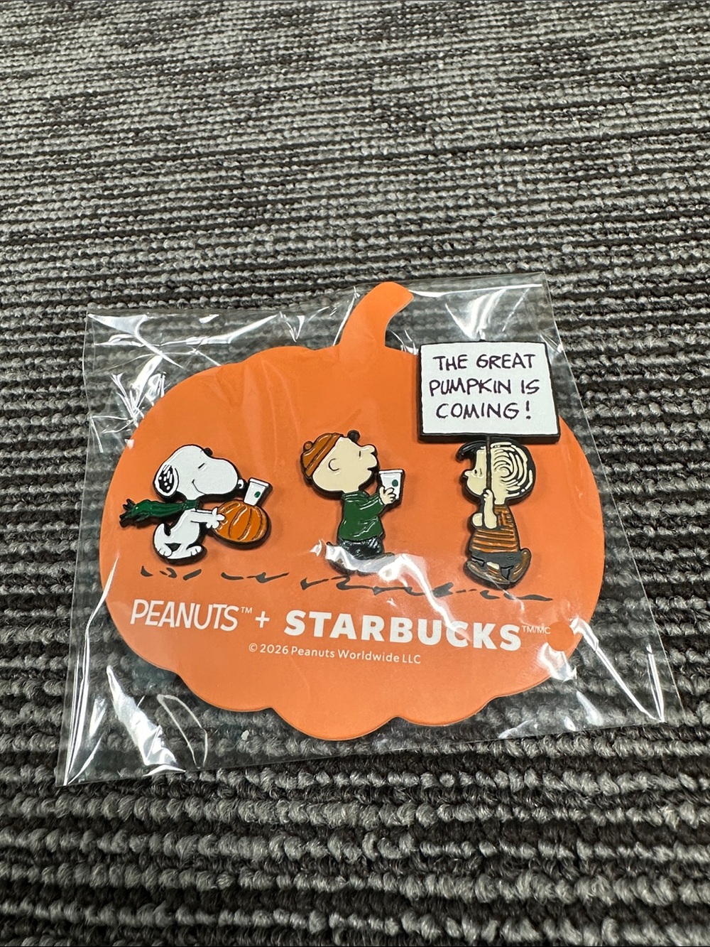 Starbucks x Peanuts Orange Pumpkin Enamel Pin Trio